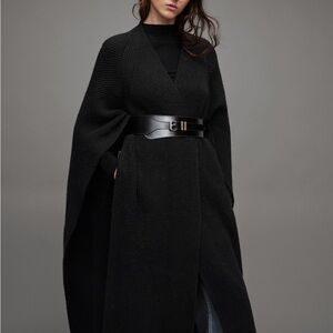 All Saints Farren Maxi Length Ribbed Ruana Scarf OS